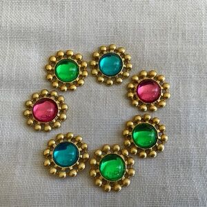 7 Vintage Rare Unique Decorative Cabochon Buttons Gold Metal Edge